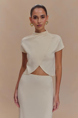 Eris High Neck Scuba Jersey Top - Ivory