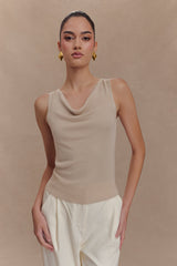 Brenda Draped Front Knit Top - Stone