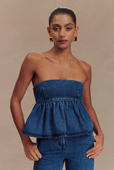 Pauline Strapless Denim Top - 90'S Blue