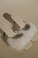 Torrance Faux Fur Heel - Ivory