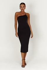 Rosalind Recycled Nylon One Shoulder Midi Dress - Black