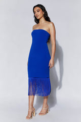 Zarina Strapless Fringe Dress - Persian Blue