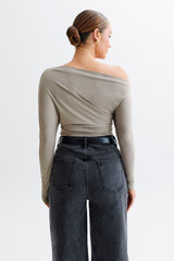 Yasmin Asymmetrical Modal Long Sleeve Top - Tawny Grey