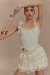 Shay Lace Ruffle Knit Top - Cream