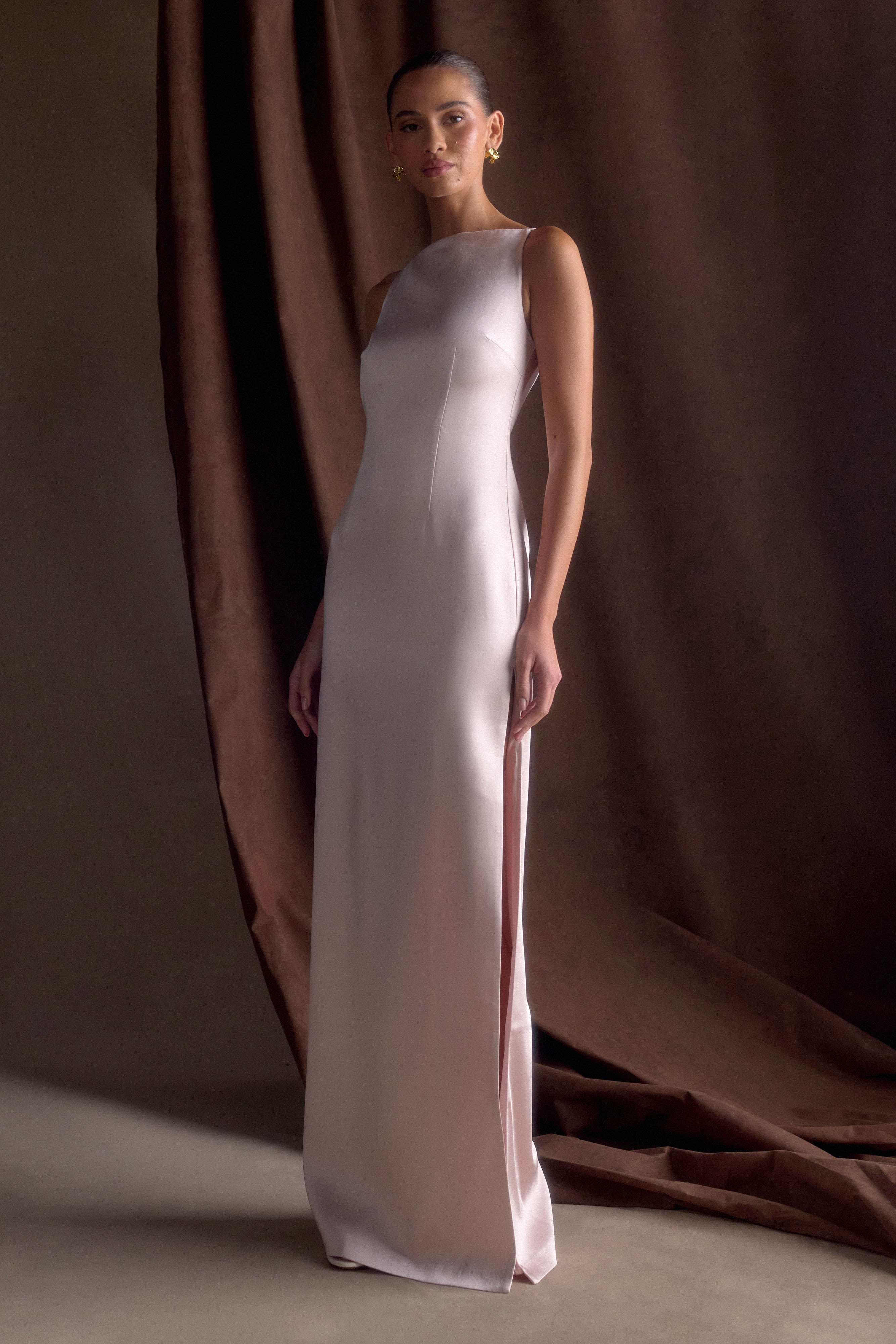 Violet Sleeveless Satin Maxi Dress - Soft Pink