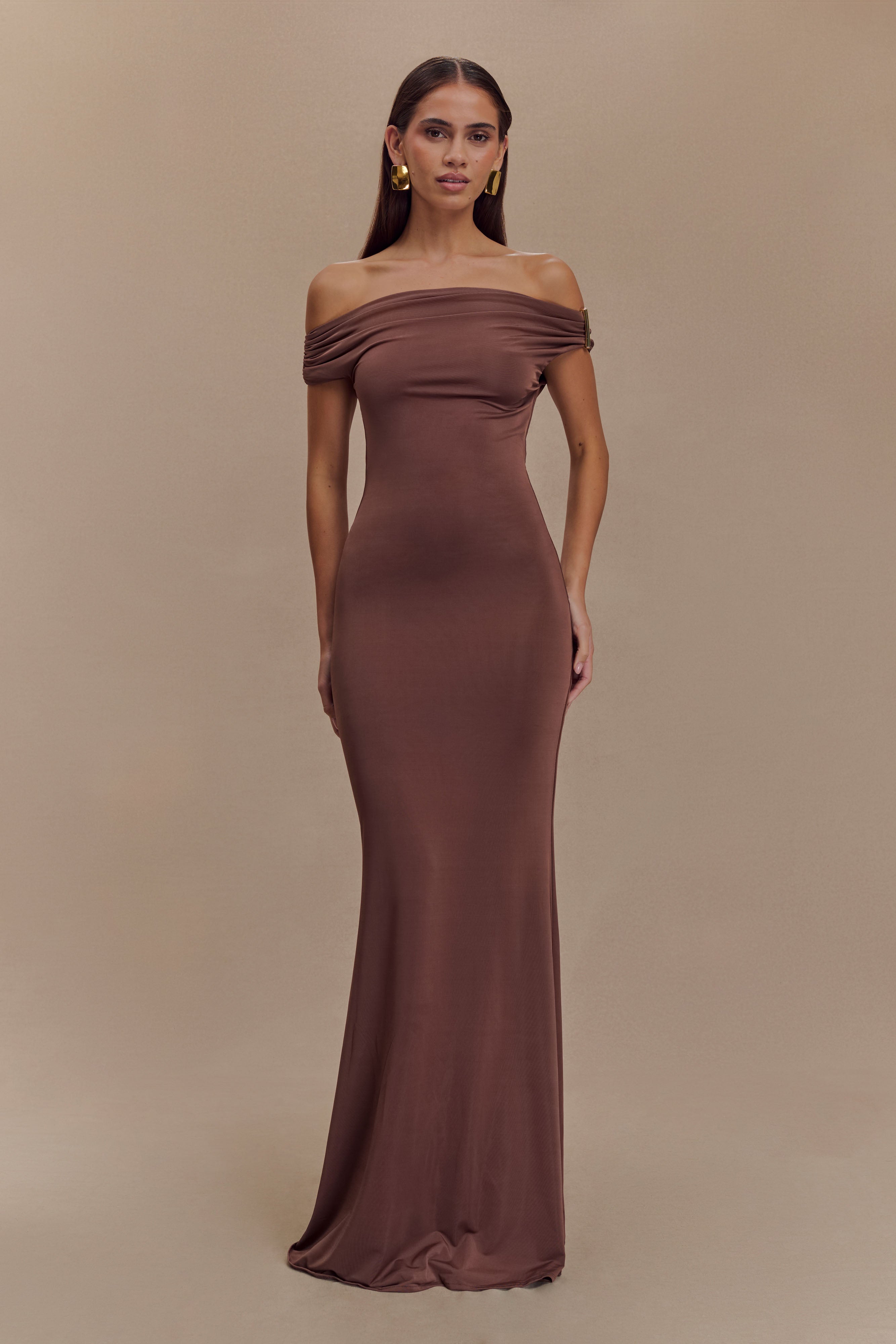 Kinsley Slinky Maxi Dress With Hardware - Chocolate