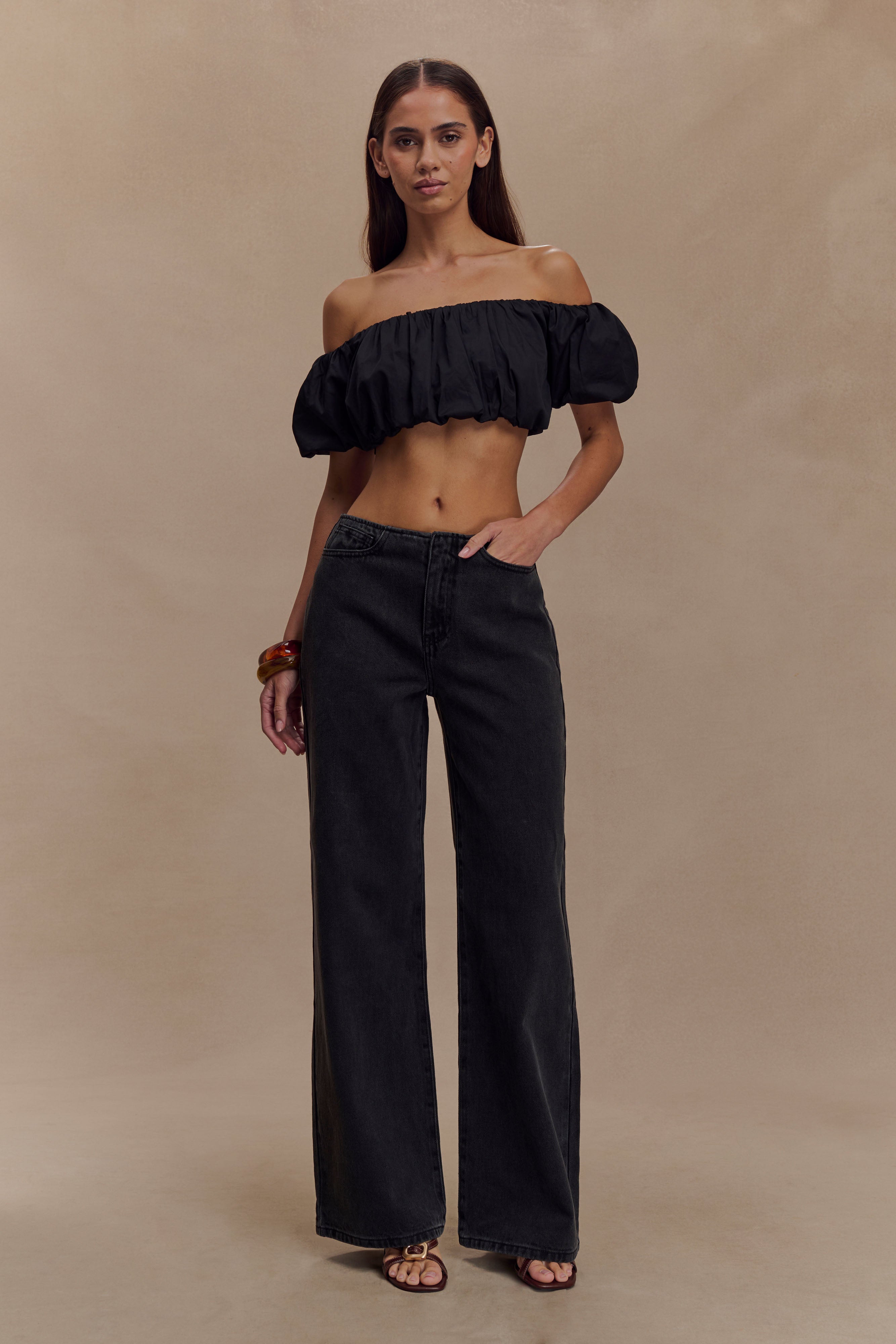 Caitlin Mid Rise Denim Flare Jeans - Washed Black