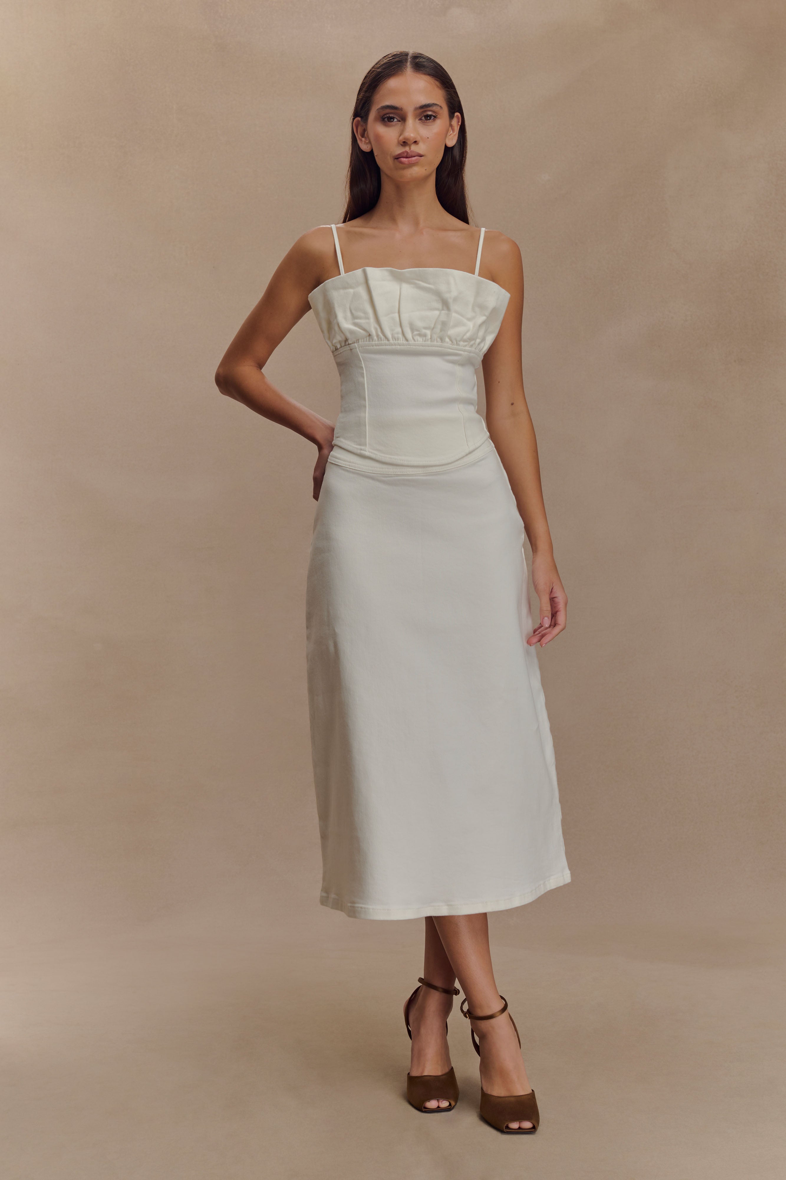 Cecilia Denim A-Line Midi Skirt - White