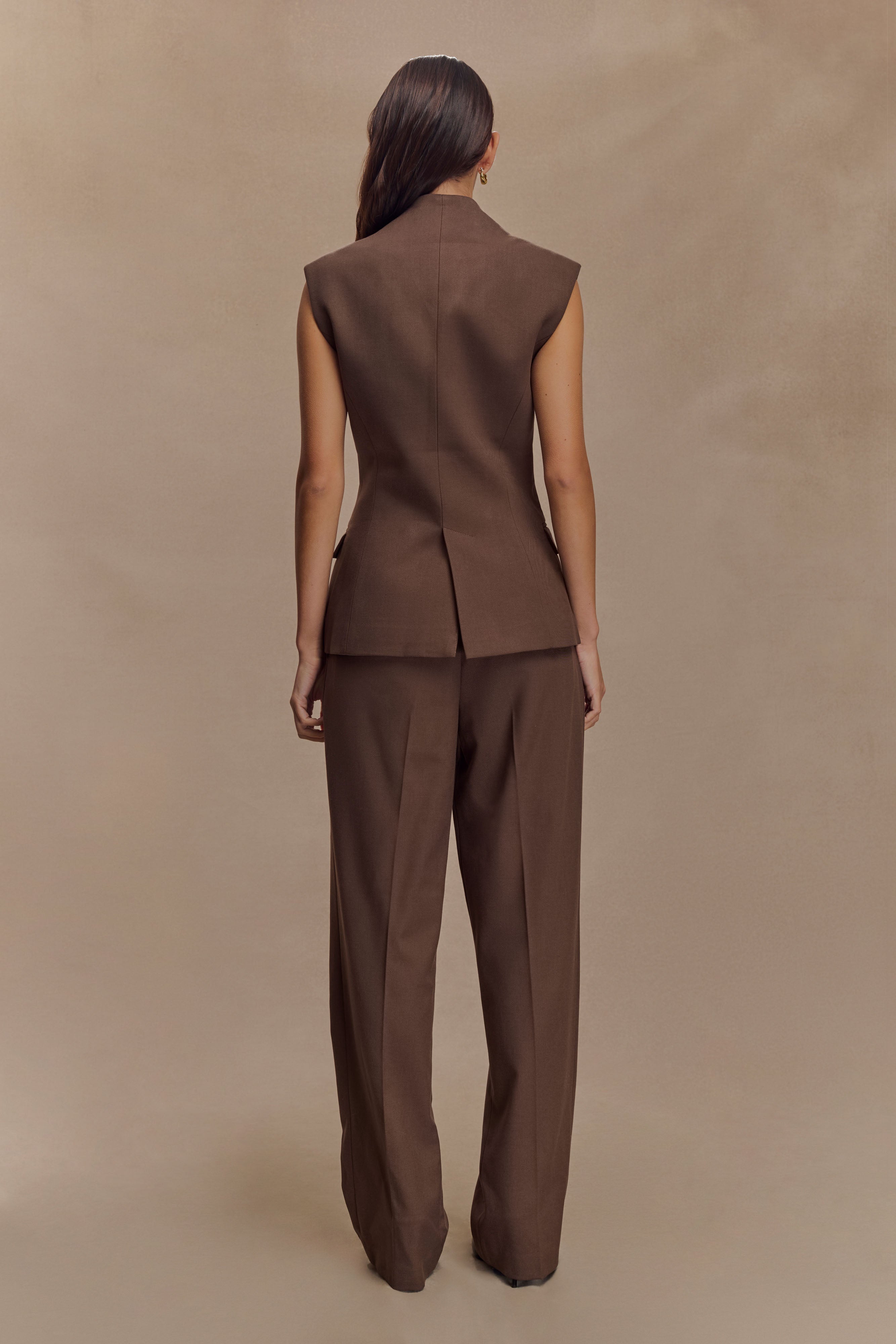 Penelope Suiting Sleeveless Blazer - Chocolate