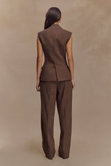 Penelope Suiting Sleeveless Blazer - Chocolate