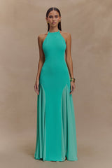 Soleil Knit And Mesh Halter Maxi Dress - Lagoon