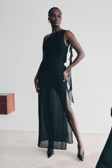 Daria Draped Chiffon Maxi Dress - Black