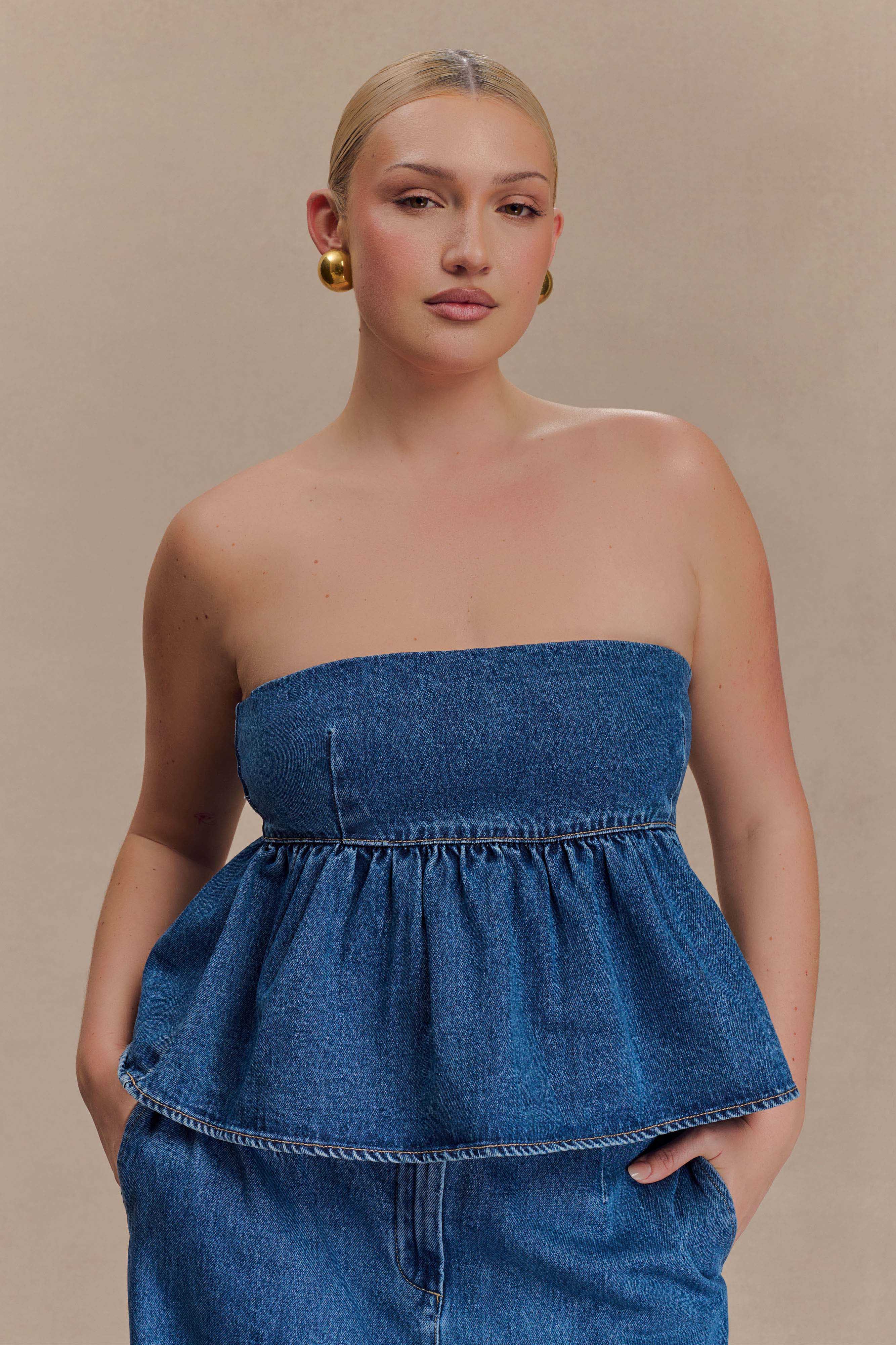 Pauline Strapless Denim Top - 90'S Blue