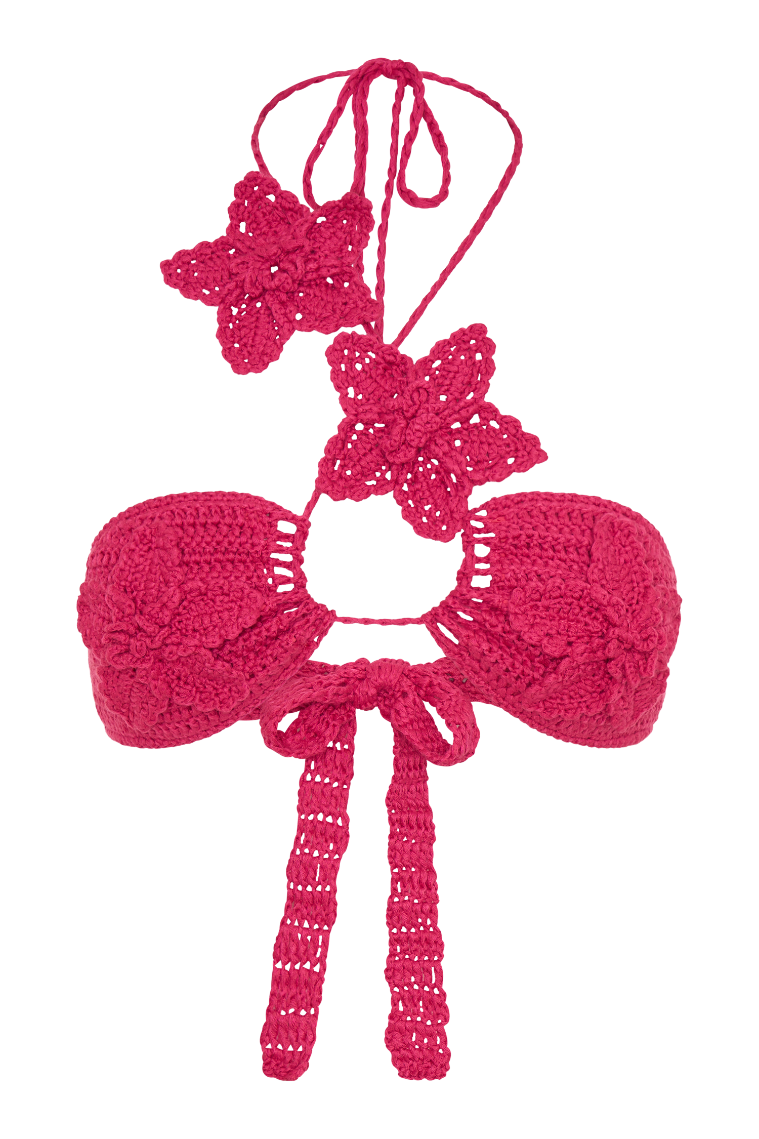 River Floral Crochet Bikini Top - Pink Cherry