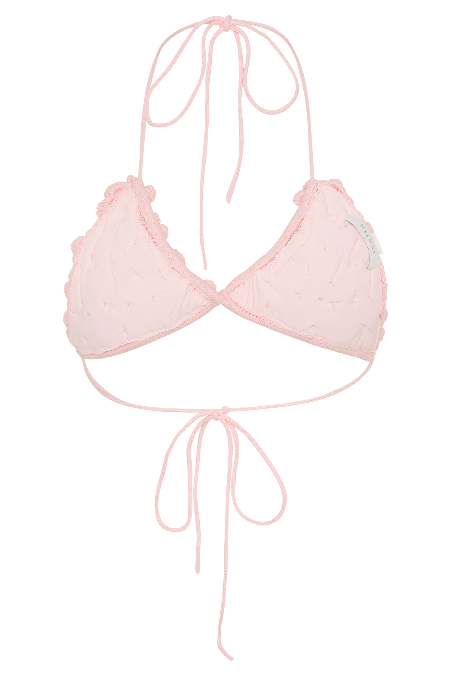 Aesha Floral Crochet Bikini Top - Pale Pink