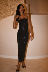 Waverly Strapless Diamante Midi Dress - Black