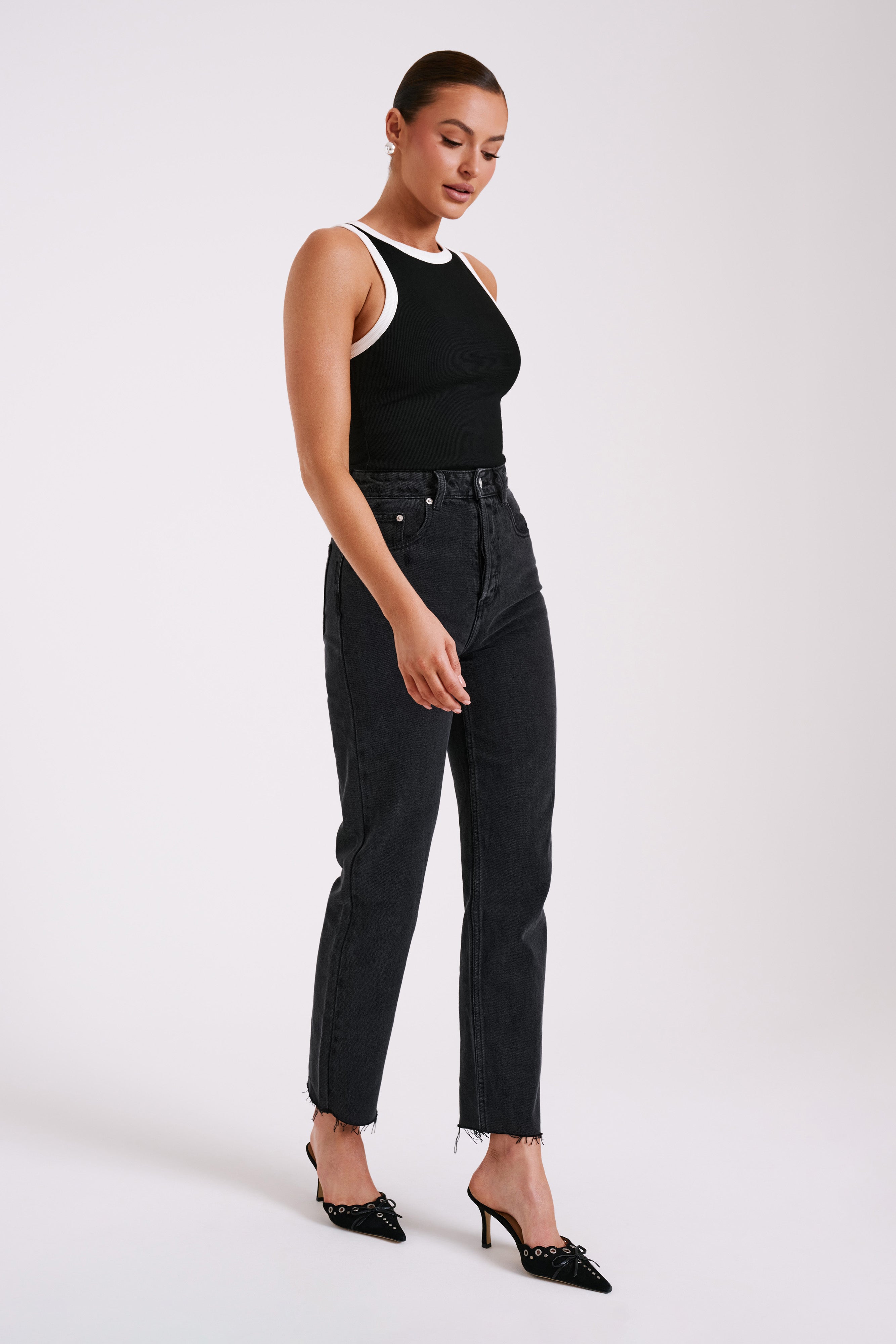 Zanna Contrast Ribbed Tank Top - Black/White