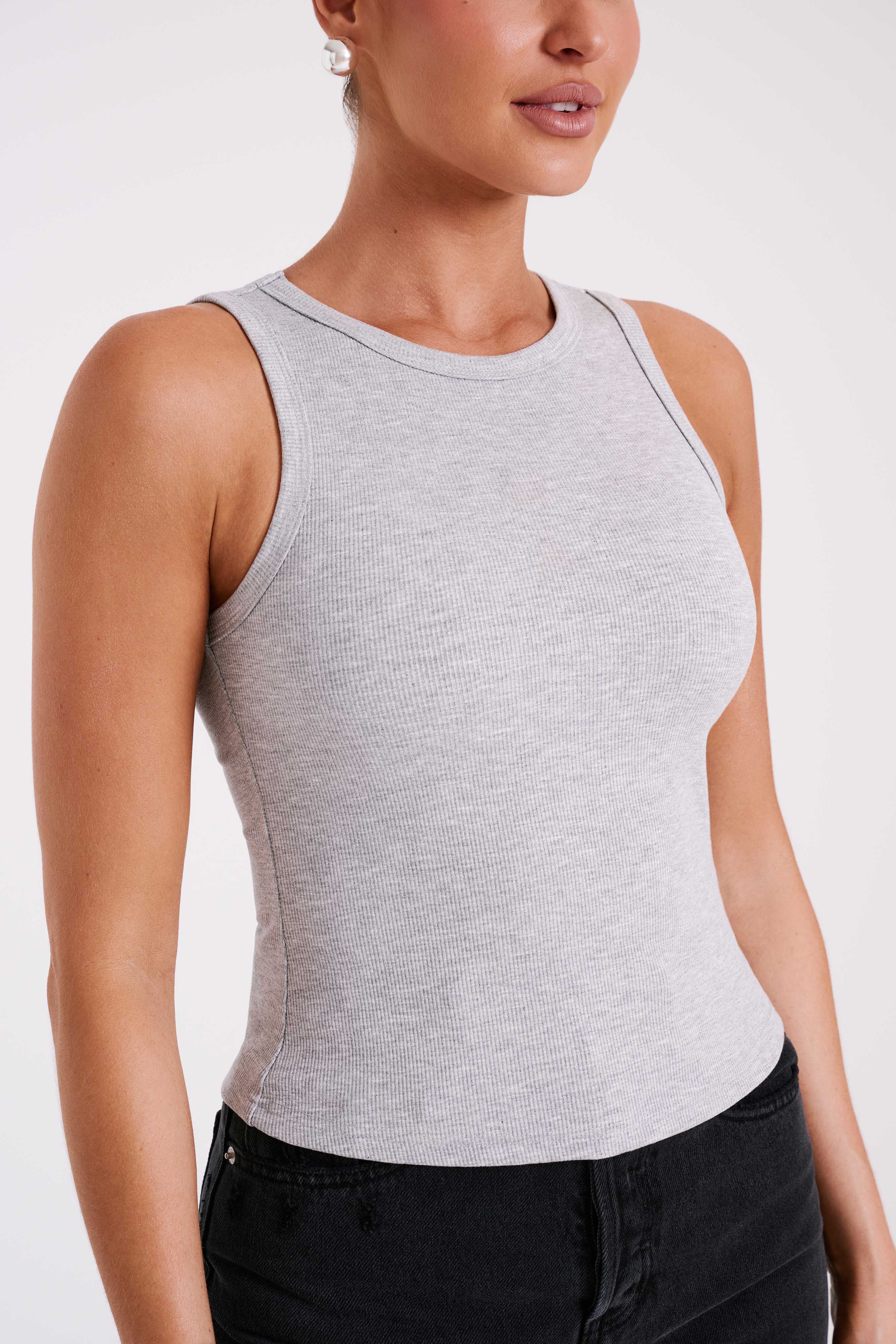 Zanna Ribbed Tank Top - Grey Marle