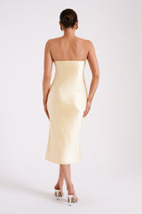 Tyler Strapless Satin Midi Dress - Butter