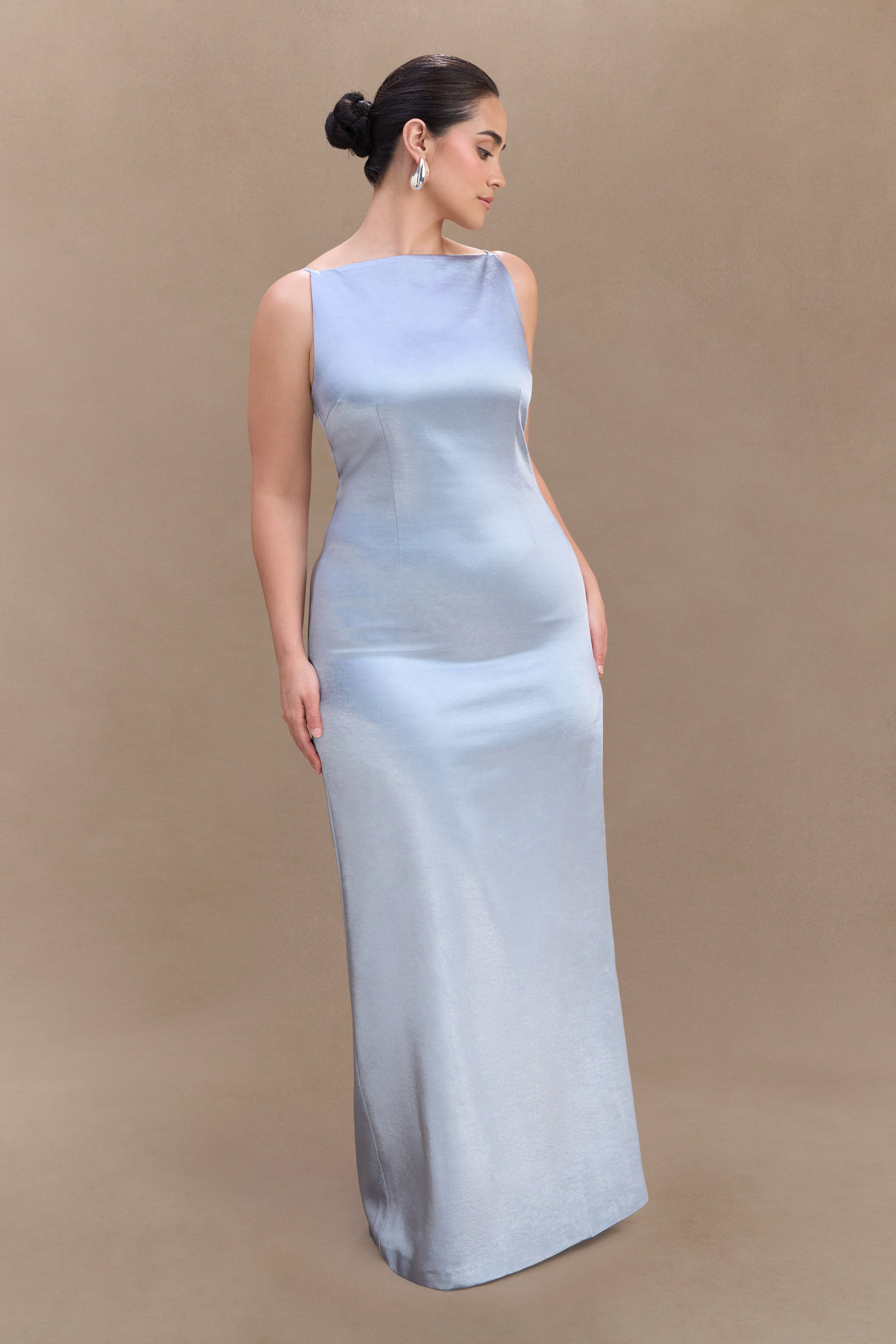 Violet Sleeveless Satin Maxi Dress - Frosted Blue